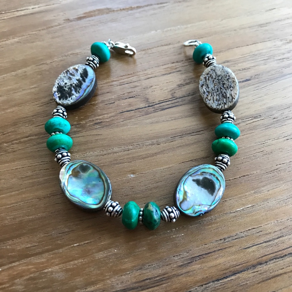 Abalone, Magnesite and Silver Bracelet